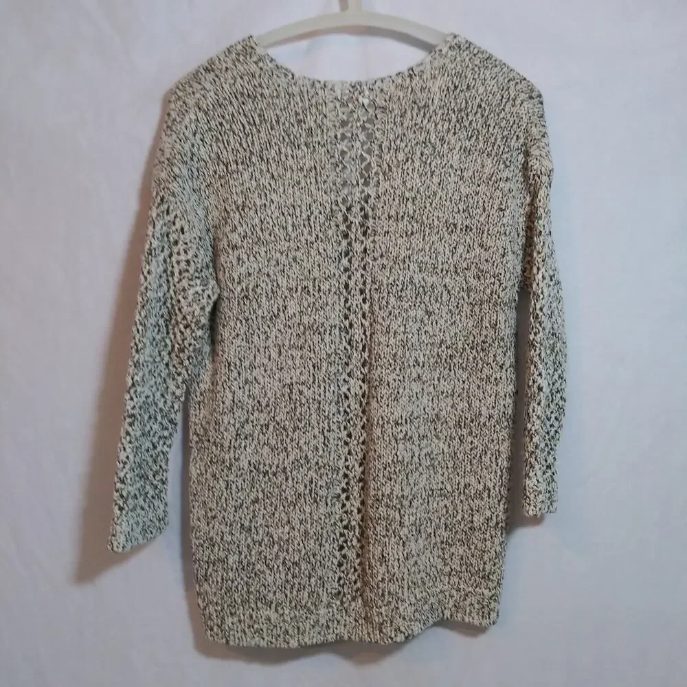 J. Jill Open-Knit V-Neck Sweater Tunic in Neutral Taupe Petite Size XSP